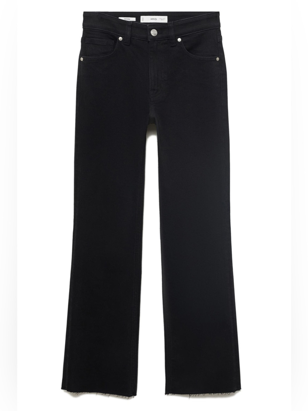 Mango Sienna Black Flared Crop Raw-Hem Jeans